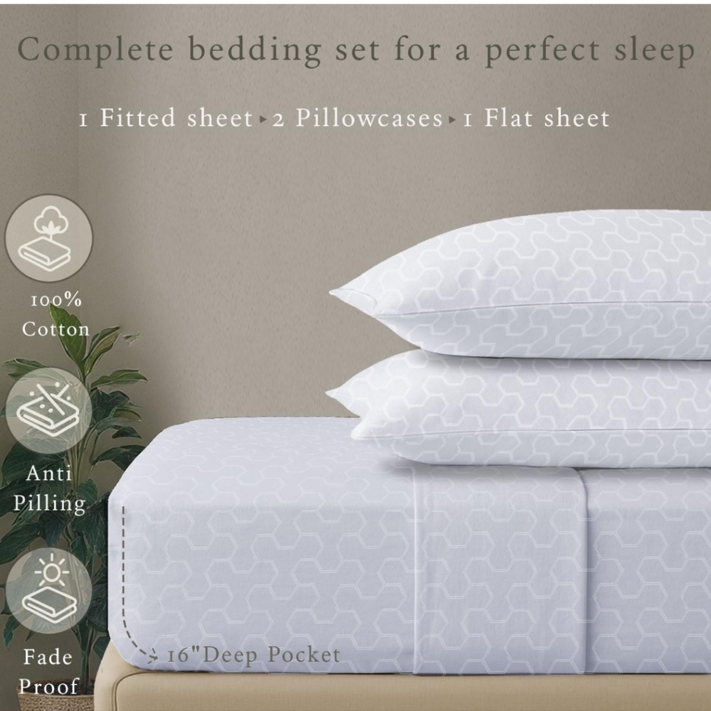 Threadmill 500 Thread Count Twin-XL Size 3 Pc Luxury Cotton Bed Sheet Set, Jacqu